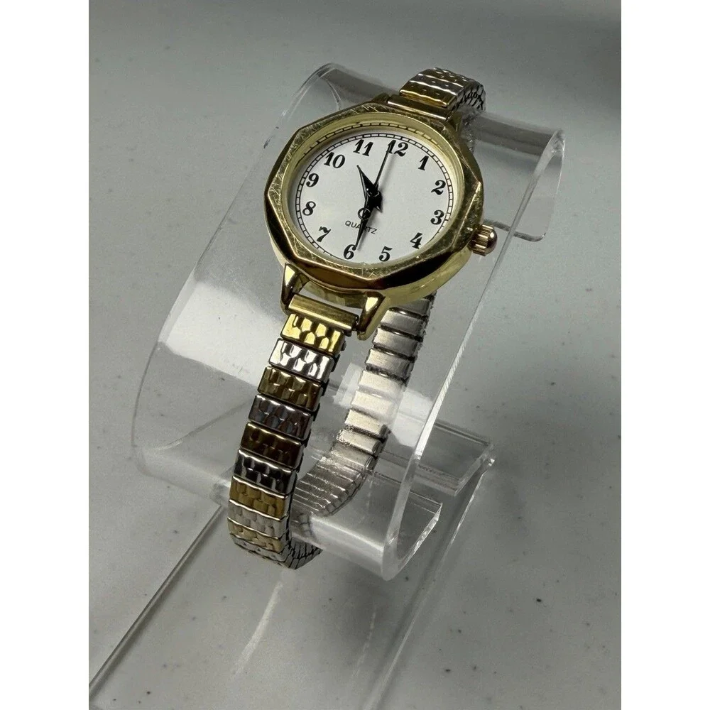 Women’s Quartz Watch Gold Tone Octagon Case Two-Tone Expansion Band Working